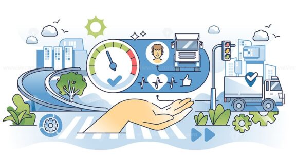 Driver behavior monitoring for performance efficiency hands outline concept