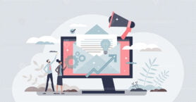Email marketing and business newsletter advertising tiny person concept