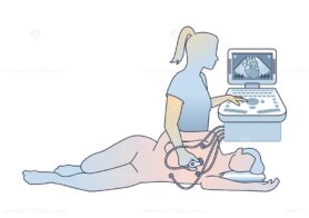 Echocardiogram or echo exam for heart disease diagnosis outline diagram