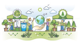 Eco awareness initiatives with environmental society care outline concept
