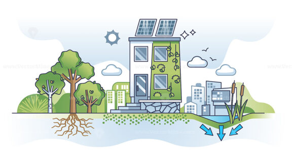 Eco friendly housing and ecological efficient green houses outline concept
