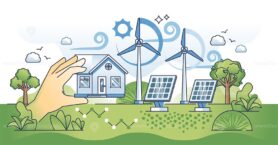 Eco friendly investments for sustainable house future outline hands concept