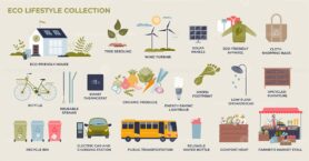 Eco lifestyle with green and sustainable practices tiny person collection set