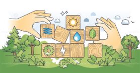 Eco strategy for business to save nature resources outline hands concept