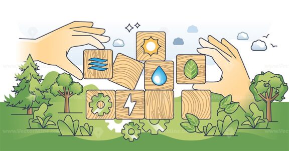 Eco strategy for business to save nature resources outline hands concept