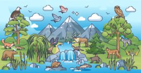 Eco system as nature habitat for flora and fauna variety outline concept