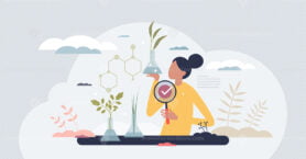 Ecology research and innovation with scientific analysis tiny person concept