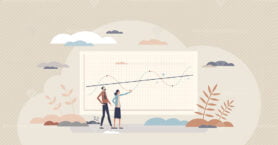 Economic cycle and stock market financial oscillation tiny person concept