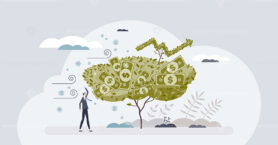Economic growth in adverse conditions with profit success tiny person concept