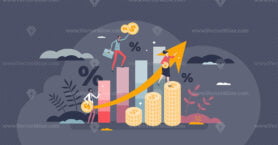 Economy forecast as future financial situation prediction tiny person concept