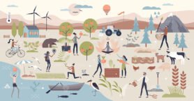 Ecosystem services and environmental activities tiny person collection set
