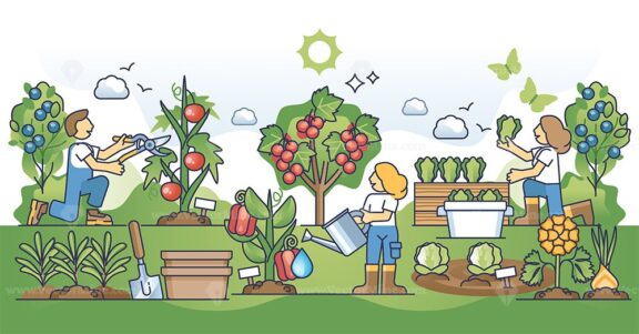 Edible landscaping and growing you own organic and fresh food outline concept