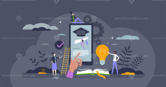 EdTech or educational technology with distant courses tiny person concept