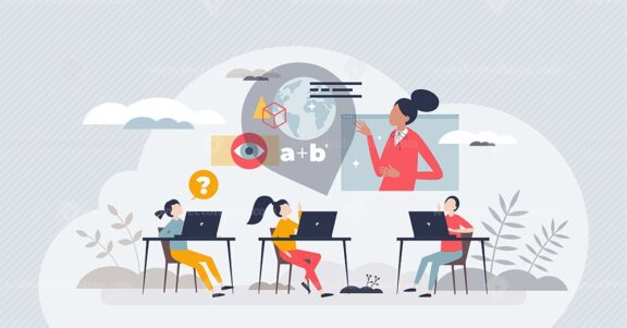 EdTech digital learning as kids technology education tiny person concept