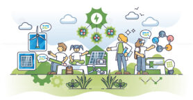 Education and awareness for greener future learning with kids outline concept