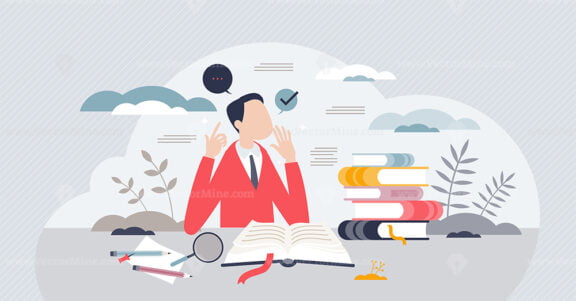 Education and learning from book reading knowledge tiny person concept