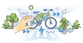 Electric bikes and bicycle powered with electricity outline hands concept