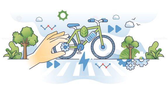 Electric bikes and bicycle powered with electricity outline hands concept