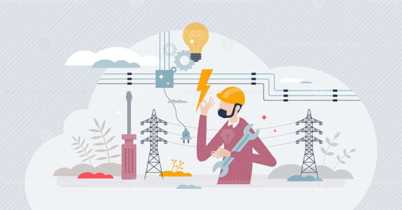 Electrical engineer profession work with electricity tiny person concept