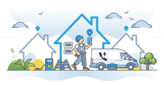 Electrician worker as electricity repair expert occupation outline concept