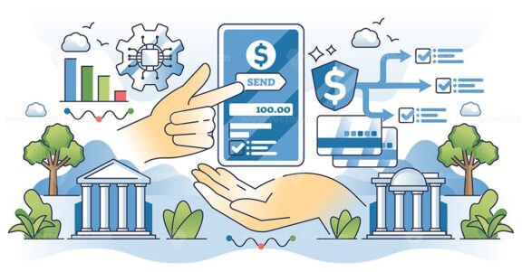 Electronic funds transfer and money sending to receiver outline concept