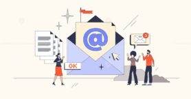 Email marketing campaigns with newsletters neubrutalism tiny person concept
