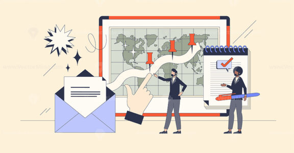 Email tracking tool for message efficiency analysis retro tiny person concept