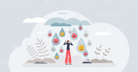 Emotions and weather as unpredictable feelings impact tiny person concept