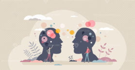 Empathy and emotional connection or support for couple tiny person concept