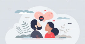 Empathy in marriage or relationship for love harmony tiny person concept