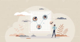 Employee analytic comparison with efficiency report tiny person concept