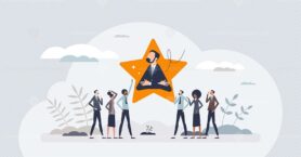 Employee engagement and best work appreciation bonus tiny person concept