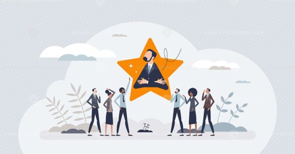 Employee engagement and best work appreciation bonus tiny person concept