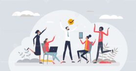 Employee engagement and motivation for effective work tiny person concept