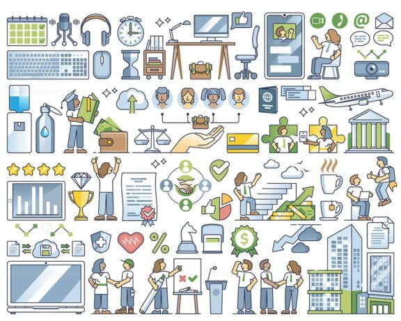 Employee engagement, motivation and salary reward outline collection set