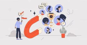 Employee retention strategies for loyal work team retro tiny person concept