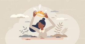 Empowerment and woman hero courage for feminism movement tiny person concept