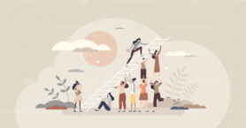 Encouragement for female career and woman motivation tiny person concept