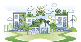 Energy conservation initiatives with green deal housing outline concept