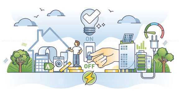 Energy conservation and turn off switch to save electricity outline concept