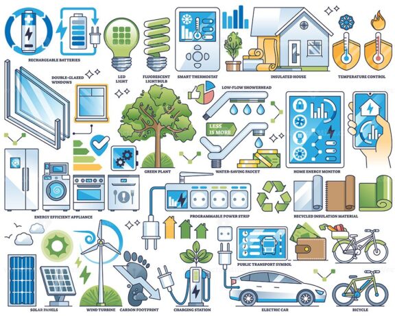Energy efficiency and sustainable power resource usage in outline collection