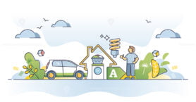 Energy efficiency and reduce electricity consumption at home outline concept