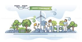 Environmental awareness and sustainability for green tomorrow outline concept