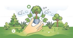 Environmental awareness or effective power consumption hands outline concept