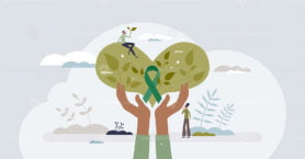 Environmental charity and nature protection volunteers tiny person concept