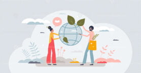 Environmental movement with climate awareness activists tiny person concept