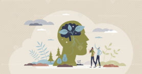 Environmental psychology for individual and environment tiny person concept