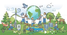 Environmental science as physics, biology and geography study outline concept