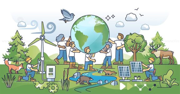 Environmental science as physics, biology and geography study outline concept