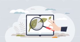 Environmental science and nature research work tiny person hands concept